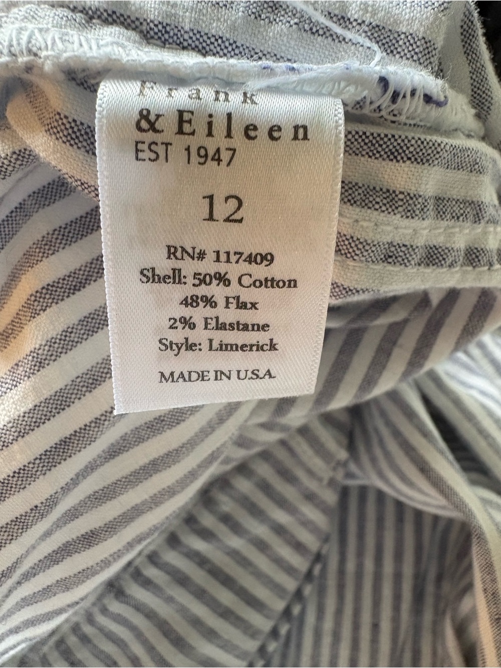 NWT Frank & Eileen White and Blue Striped Limerick 31’ Long Wide-Leg Pants - Picture 7 of 11